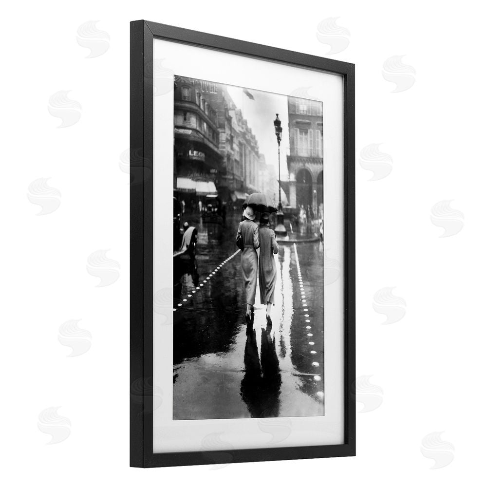 Vintage Hustle Paris In The Rain Black Framed Print Under Glass Wall Art