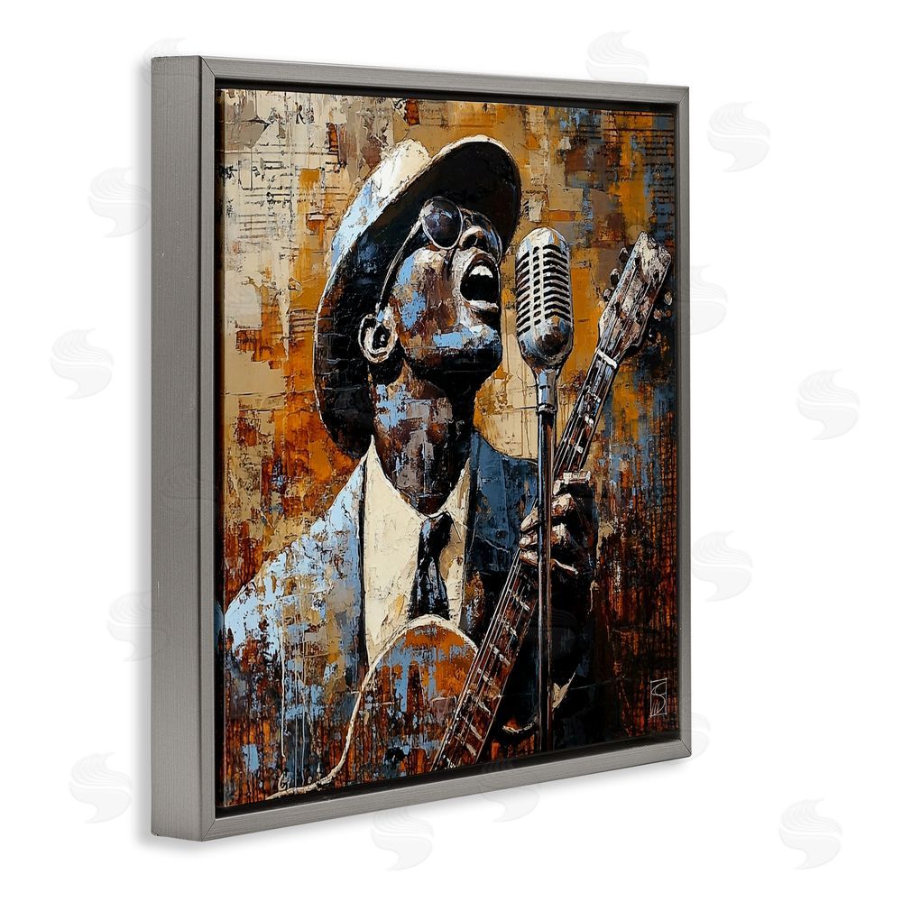 Sara Culpepper Passionate Blues Singer Gray Floating Frame Canvas Wall Art Print