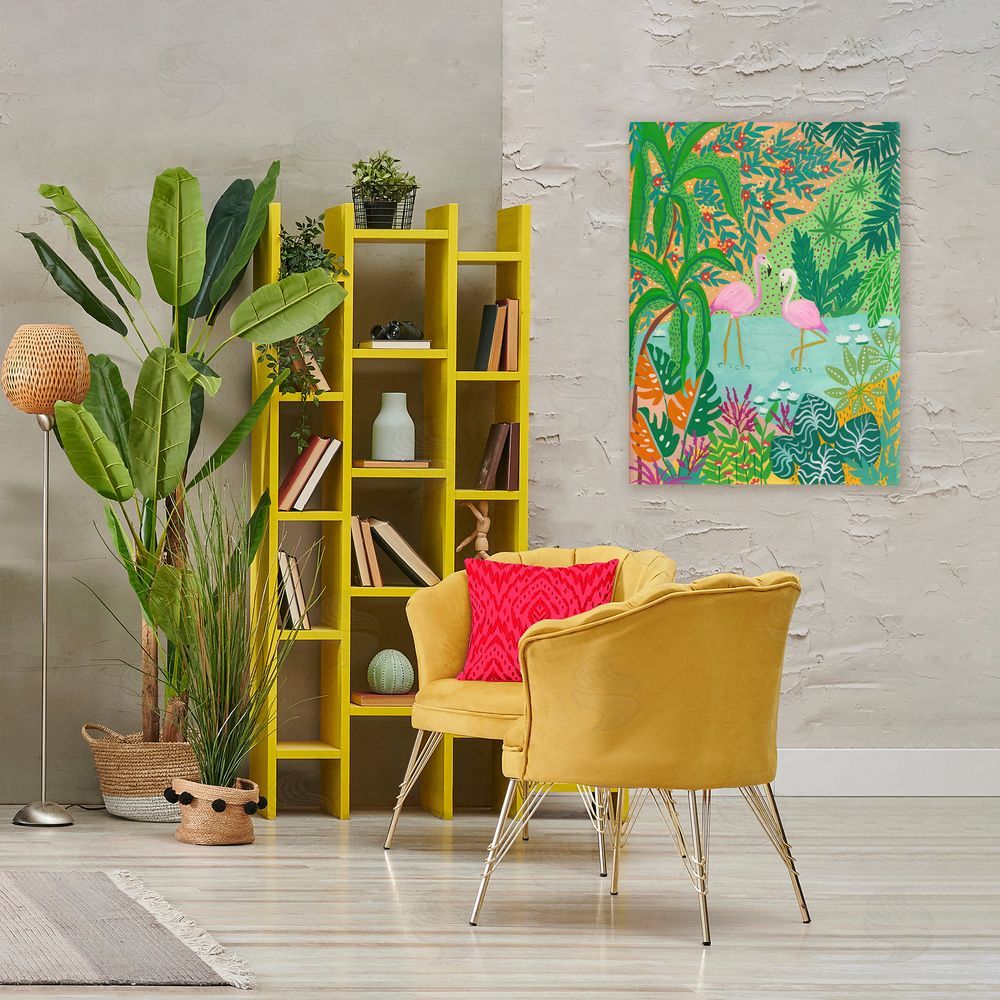 Nabeela Rumi Flamingos in Dotted Pond Stretched Canvas Wall Art in Room