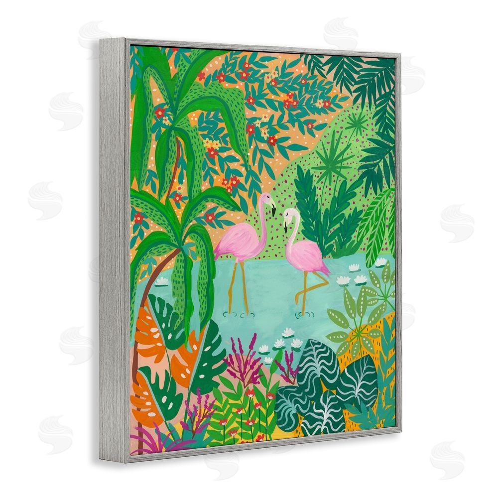 Nabeela Rumi Flamingos in Dotted Pond Gray Framed Giclee Wall Art Print