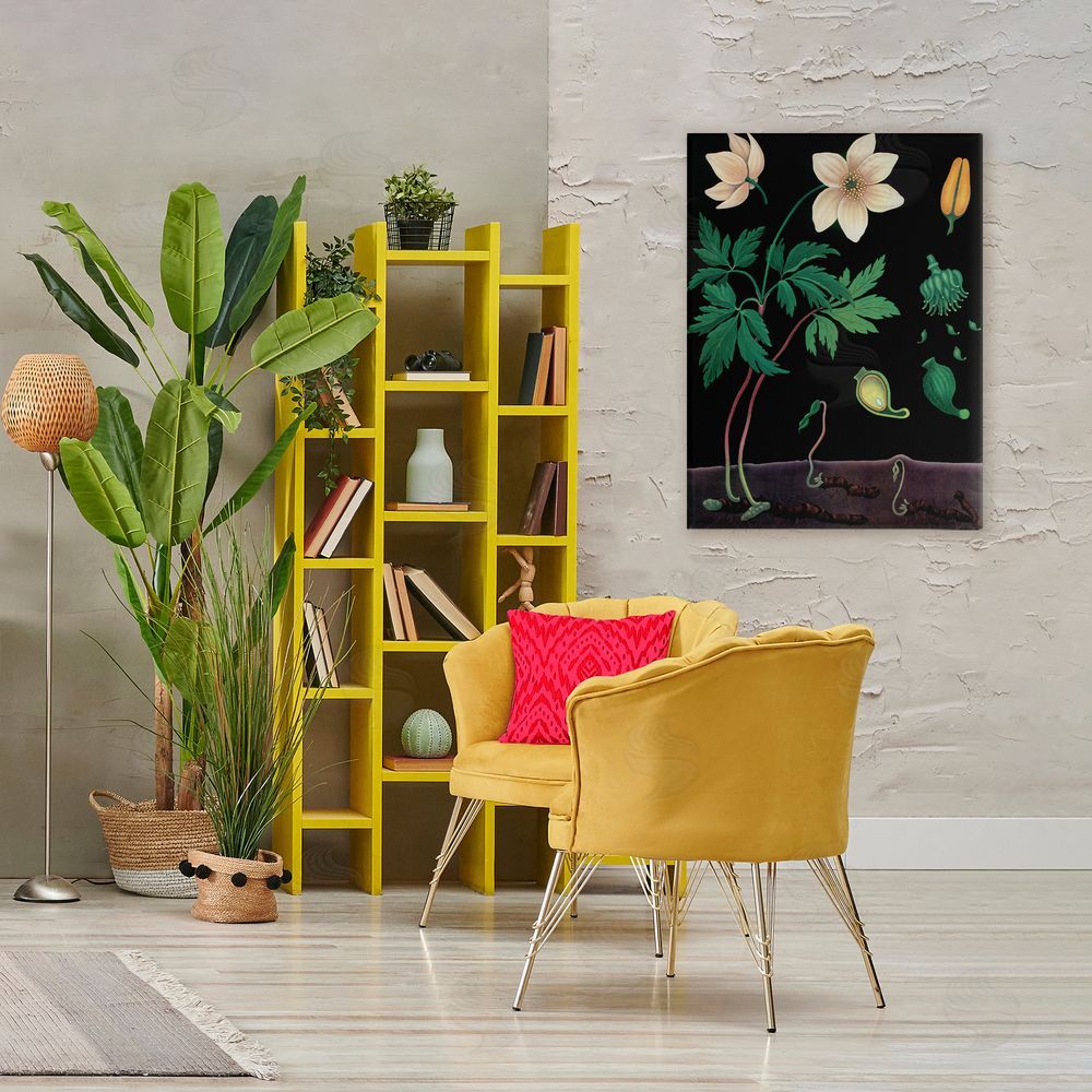 Vintage Hustle Sprouting Wildflower Illustrations Stretched Canvas Wall Art Print in Room