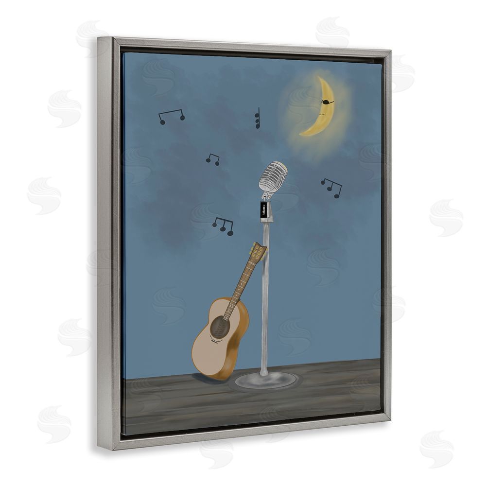 Leslie Hermosa Music And Moon Stage Gray Floating Frame Canvas Wall Art Print