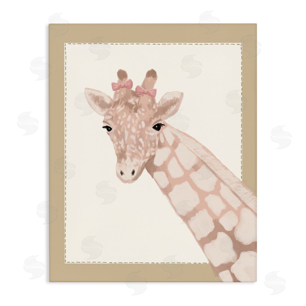 Sadie Harper Sweet Giraffe with Bows Stretched Canvas Wall Art Print