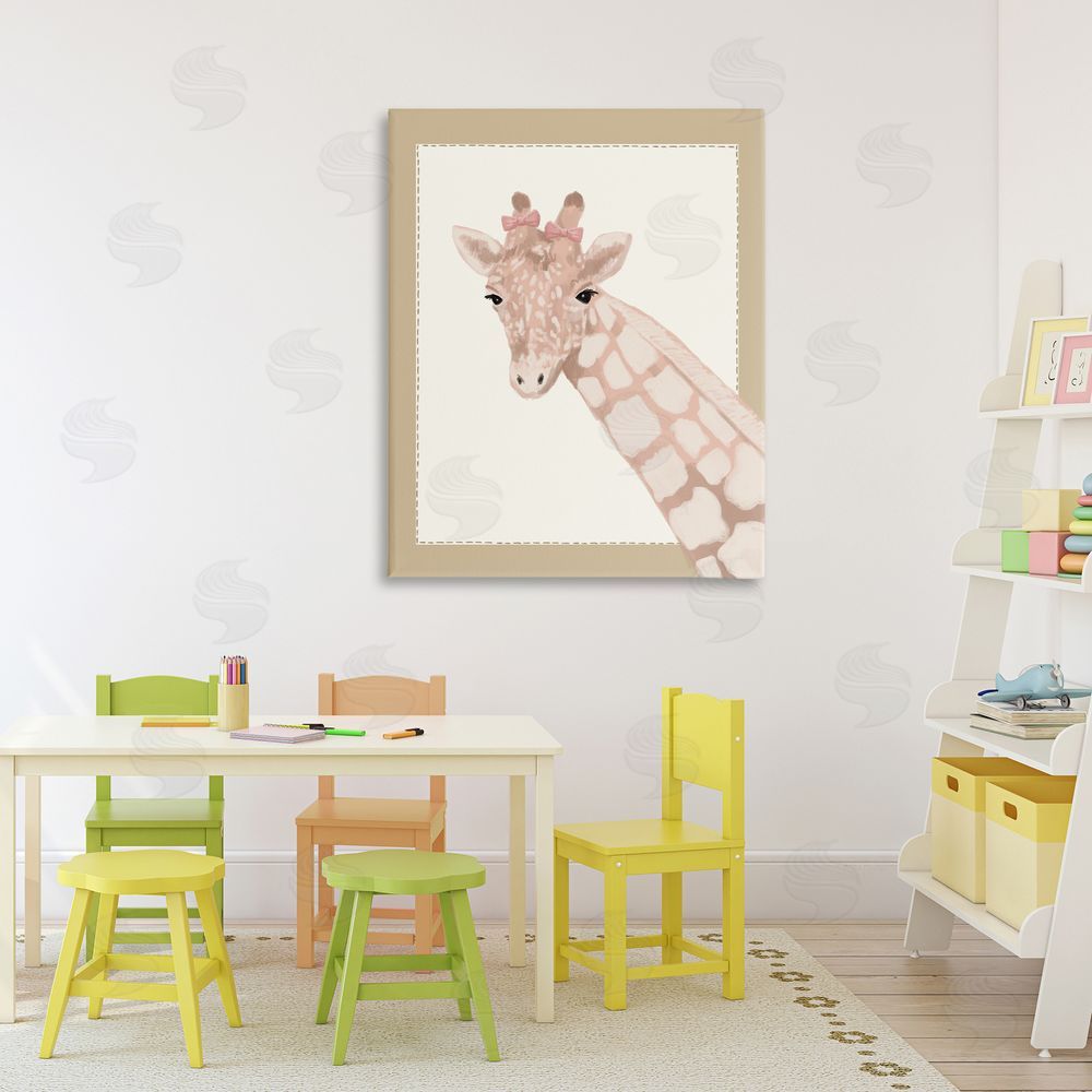 Sadie Harper Sweet Giraffe with Bows Stretched Canvas Wall Art Print in Room