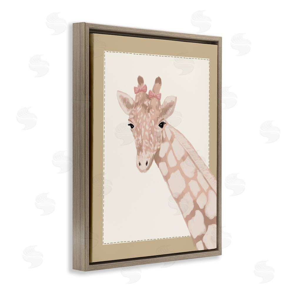Sadie Harper Sweet Giraffe with Bows Brown Floating Frame Canvas Wall Art Print