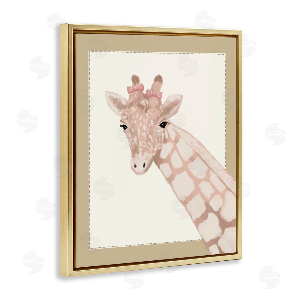 Sadie Harper Sweet Giraffe with Bows Gold Floating Frame Canvas Wall Art Print