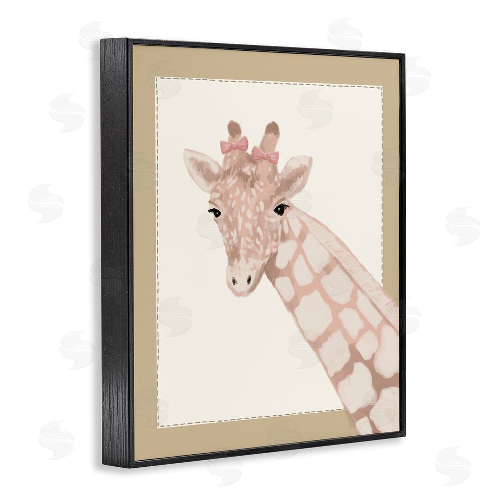 Sadie Harper Sweet Giraffe with Bows Black Framed Giclee Wall Art Print