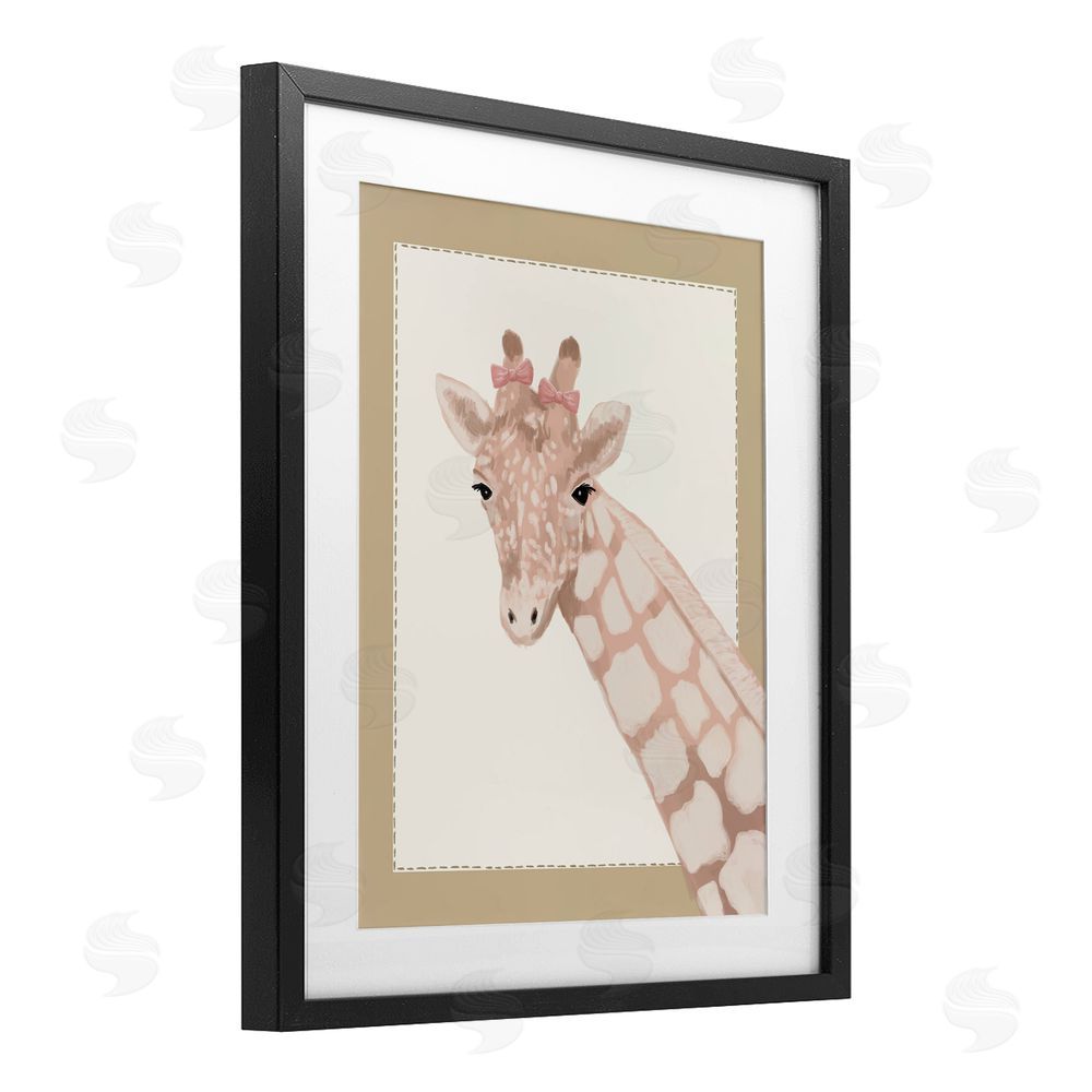 Sadie Harper Sweet Giraffe with Bows Black Framed Print Under Glass Wall Art