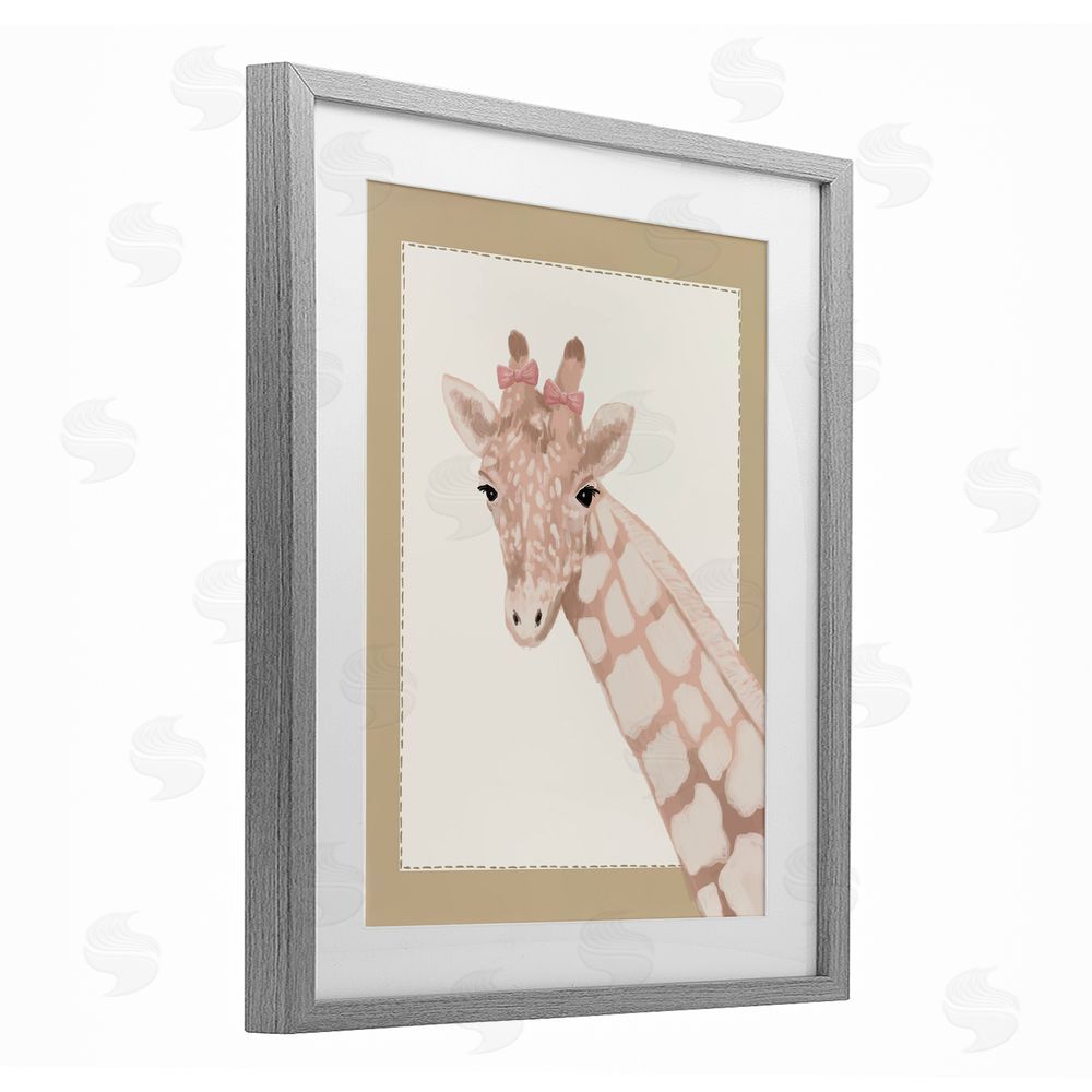 Sadie Harper Sweet Giraffe with Bows Gray Framed Print Under Glass Wall Art