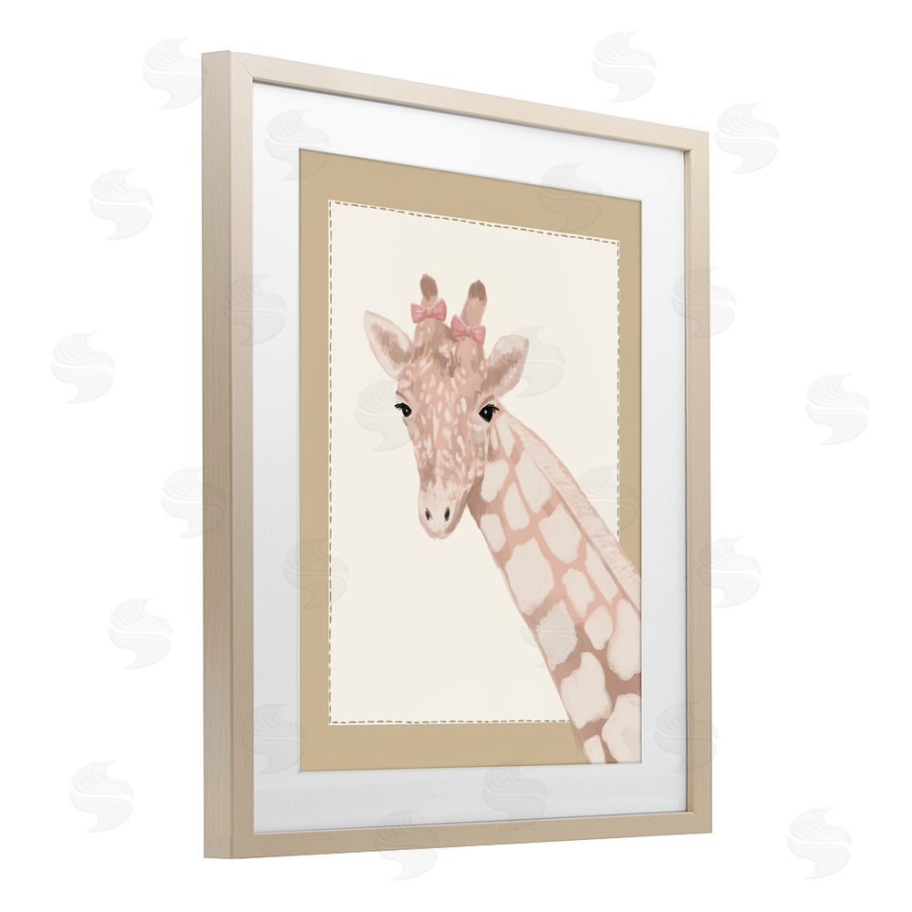 Sadie Harper Sweet Giraffe with Bows Brown Framed Print Under Glass Wall Art