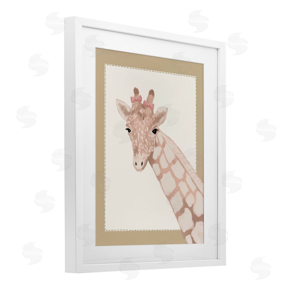 Sadie Harper Sweet Giraffe with Bows White Framed Print Under Glass Wall Art