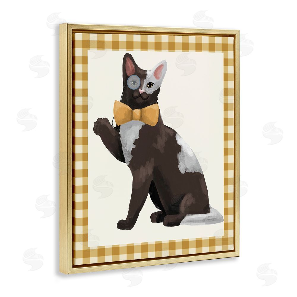 Sadie Harper Gentleman Cat with Bow Gold Floating Frame Canvas Wall Art