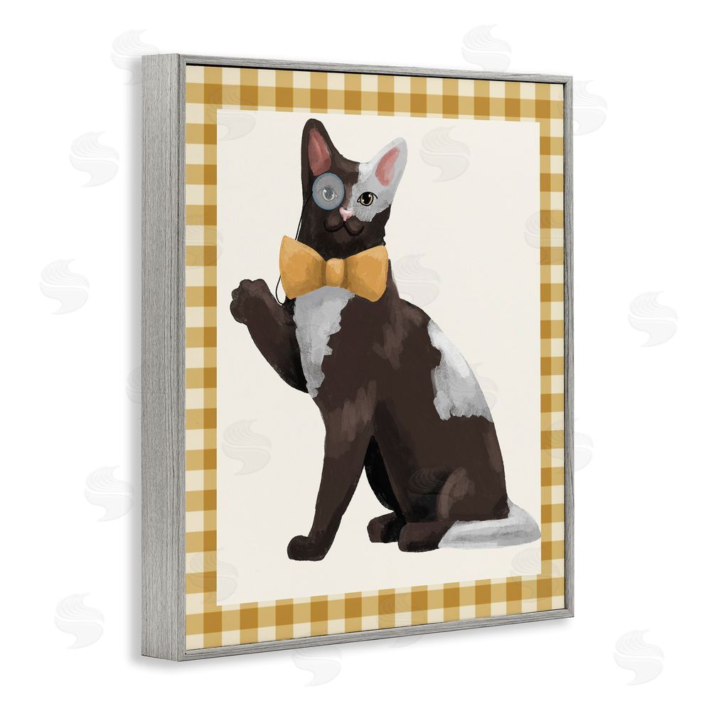 Sadie Harper Gentleman Cat with Bow Gray Framed Giclee Wall Art Print