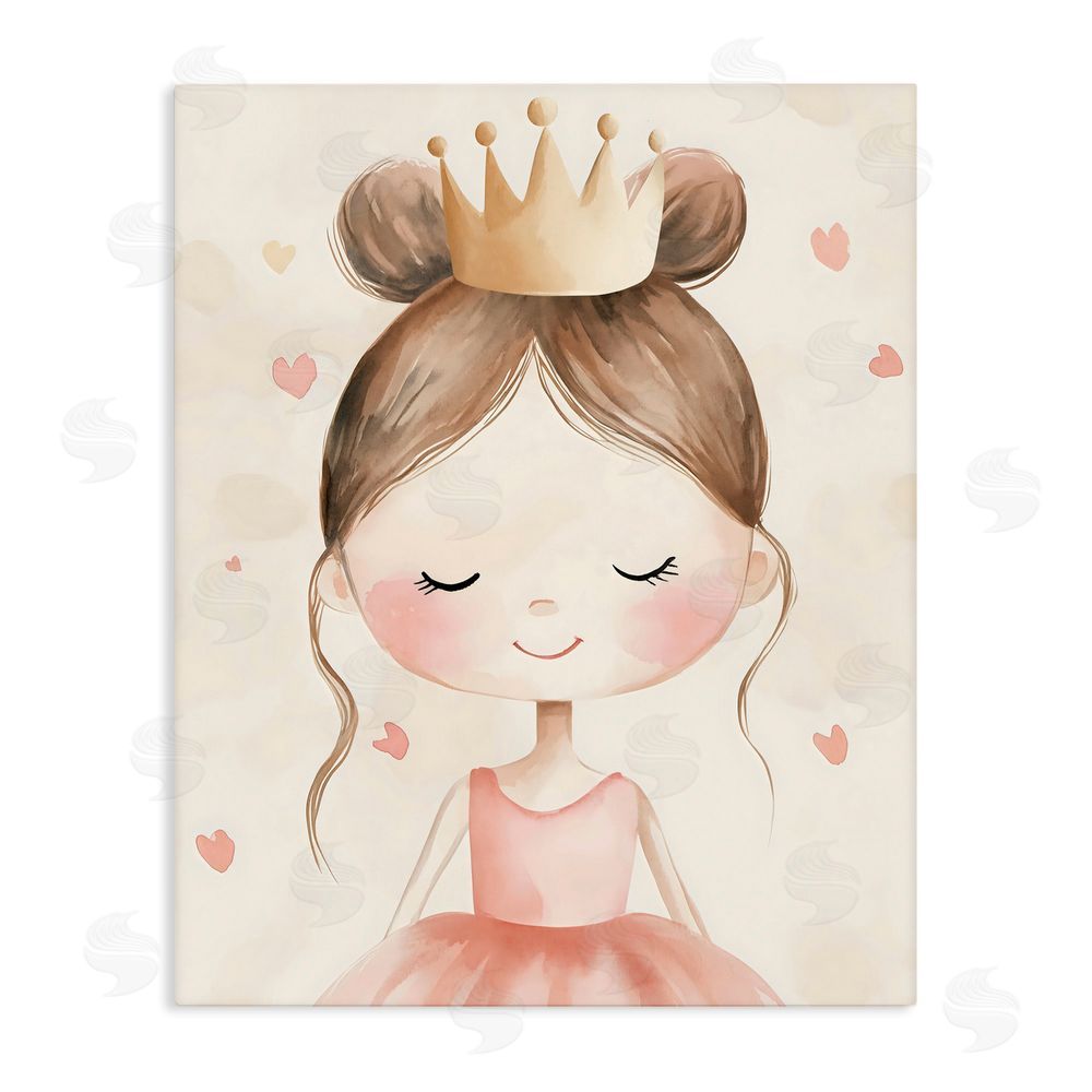 Creative Studio Pink Ballerina in Crown Stretched Canvas Wall Art Print