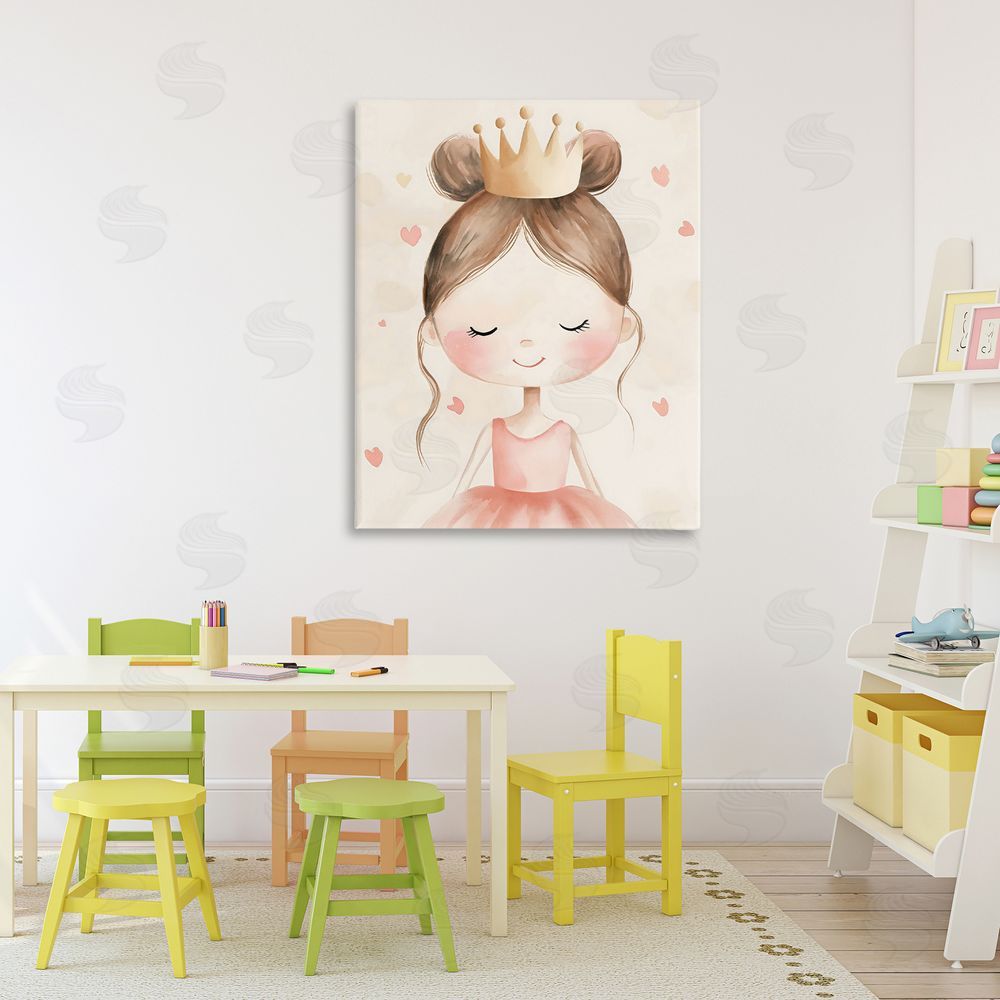Creative Studio Pink Ballerina in Crown Stretched Canvas Wall Art Print in Room