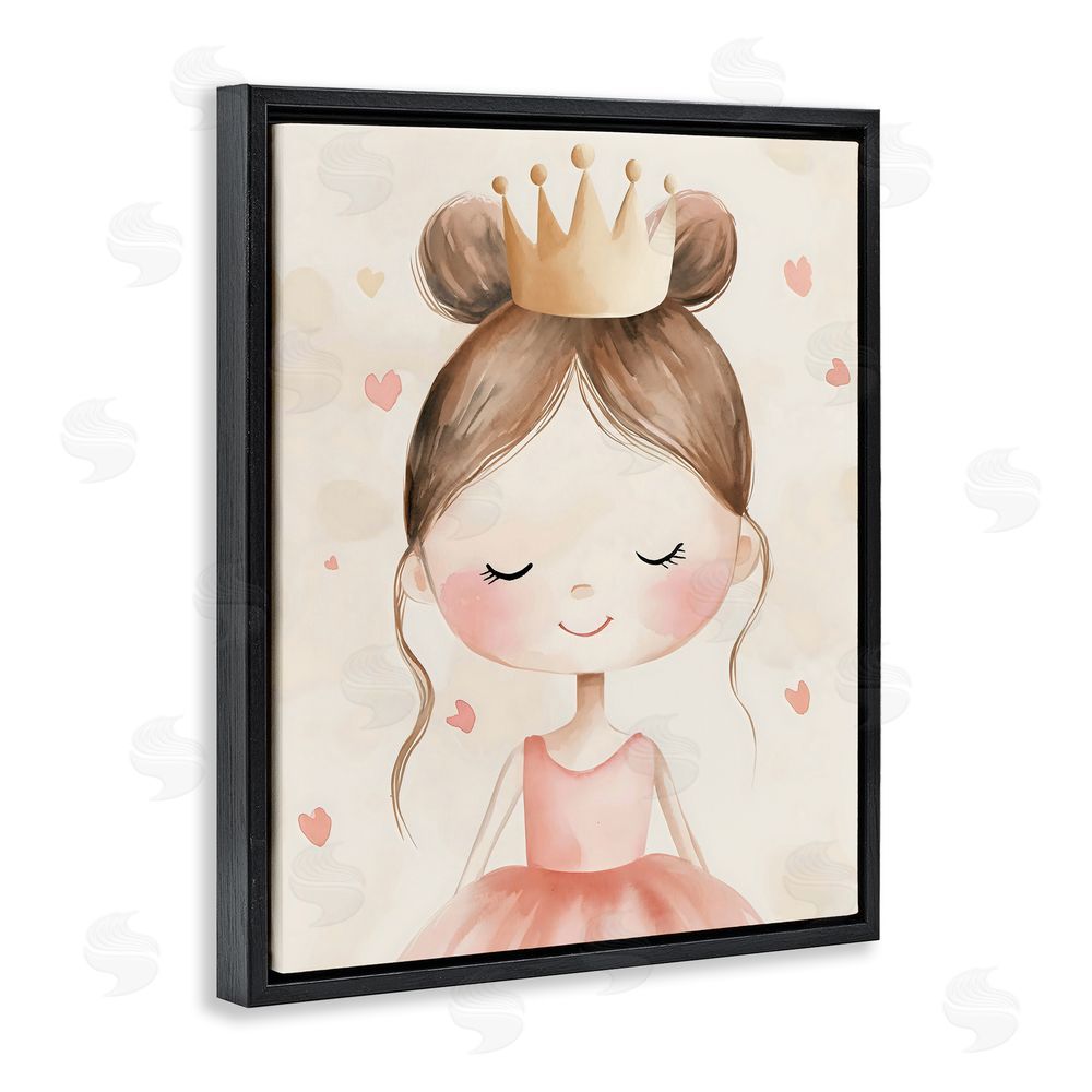 Creative Studio Pink Ballerina in Crown Black Floating Frame Canvas Wall Art Print
