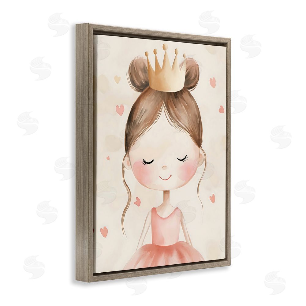 Creative Studio Pink Ballerina in Crown Brown Floating Frame Canvas Wall Art Print