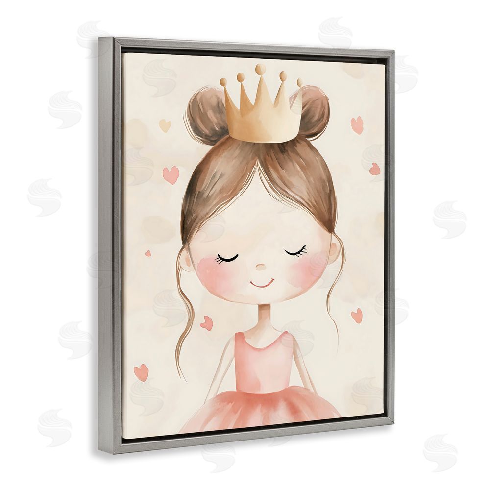 Creative Studio Pink Ballerina in Crown Gray Floating Frame Canvas Wall Art Print