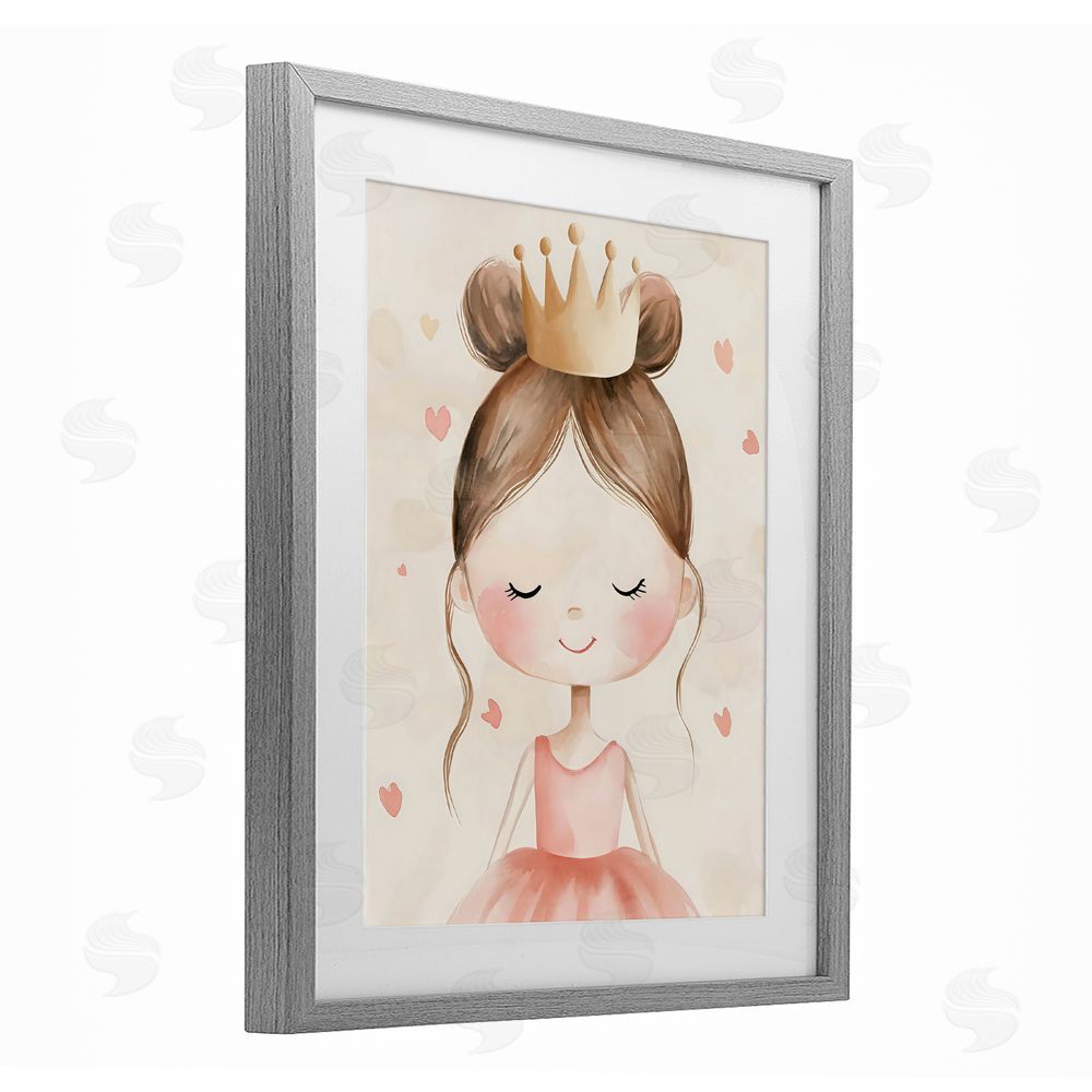 Creative Studio Pink Ballerina in Crown Gray Framed Print Under Glass Wall Art