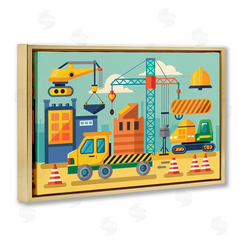 Creative Studio Industrial Construction Site Gold Floating Frame Canvas Wall Art