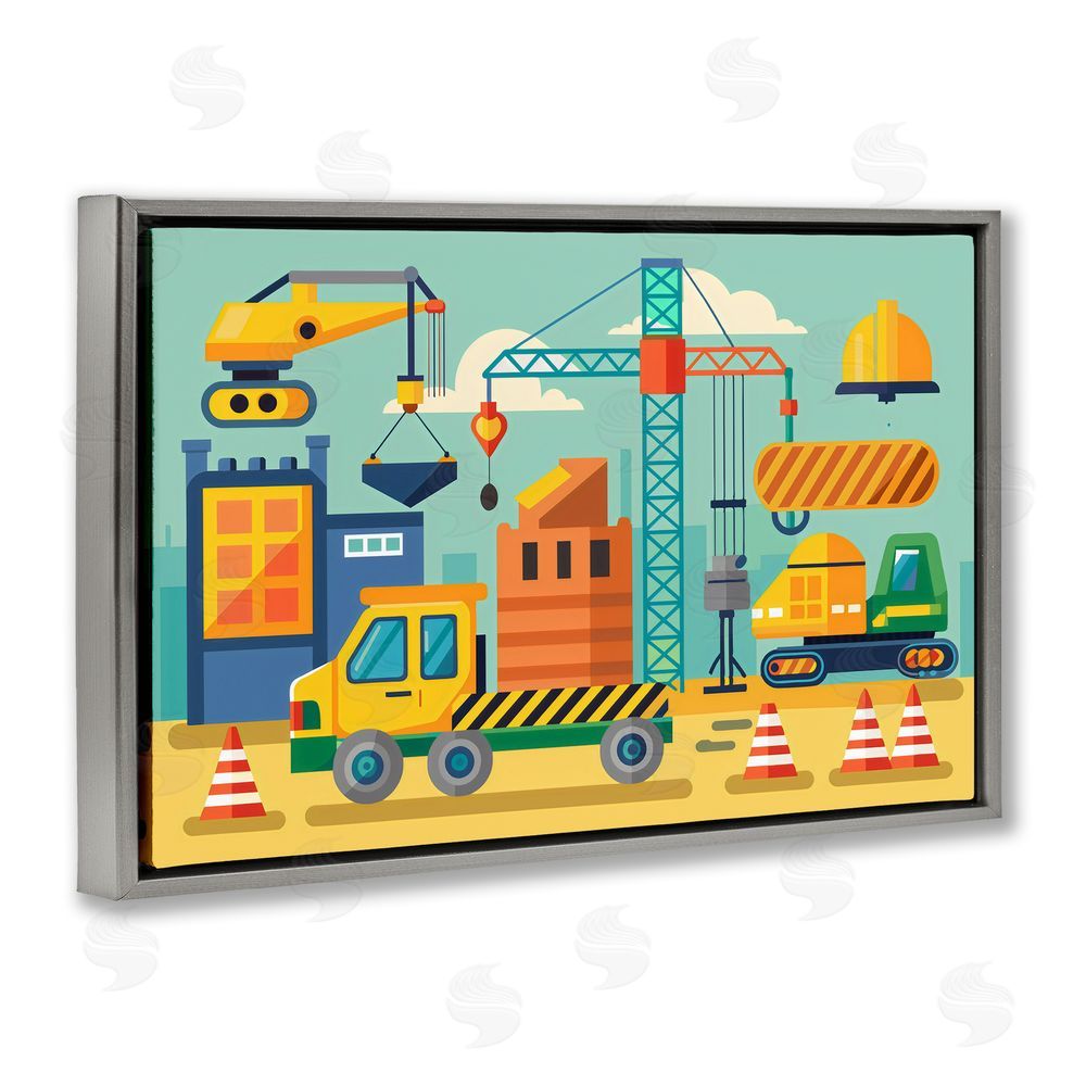 Creative Studio Industrial Construction Site Gray Floating Frame Canvas Wall Art