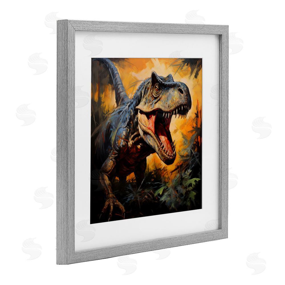 Creative Studio Angry Dinosaur Roaring Gray Framed Print Under Glass Wall Art