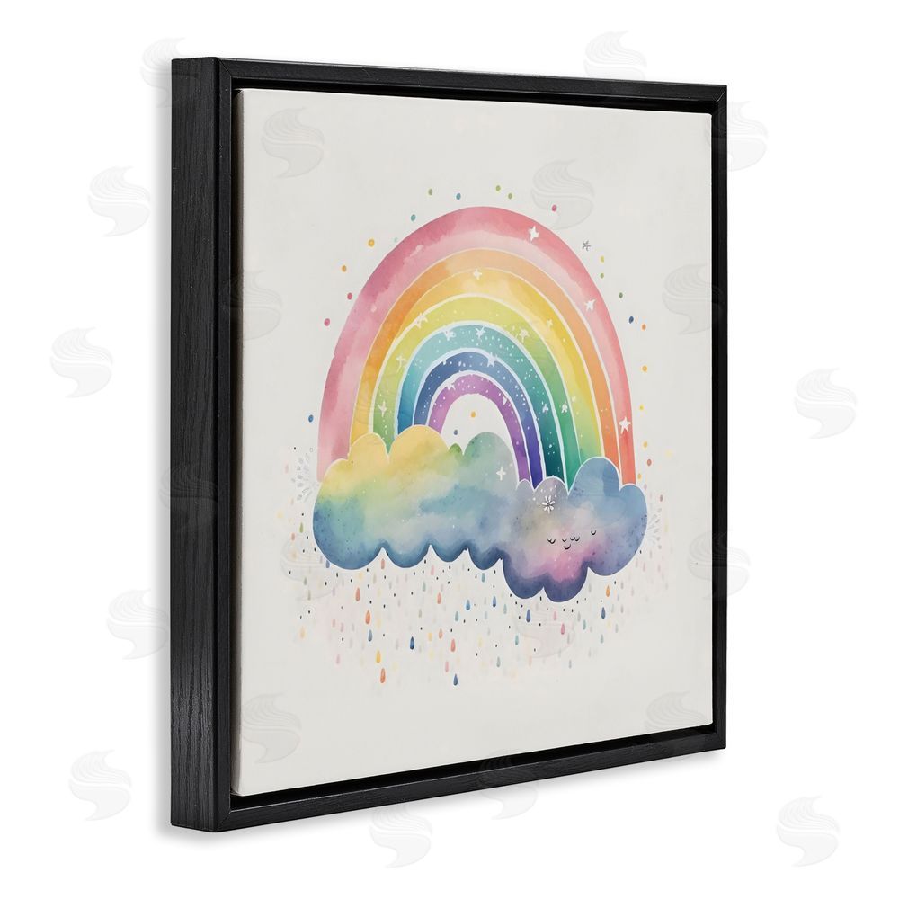Creative Studio Bright Boho Rainbow & Stars Black Floating Frame Canvas Wall Art Print