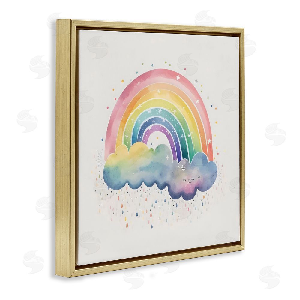Creative Studio Bright Boho Rainbow & Stars Gold Floating Frame Canvas Wall Art Print
