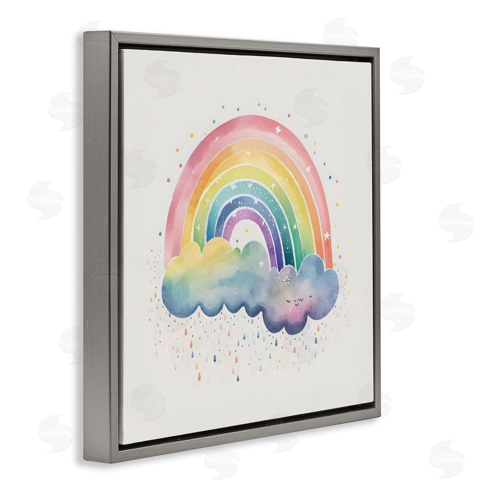 Creative Studio Bright Boho Rainbow & Stars Gray Floating Frame Canvas Wall Art Print