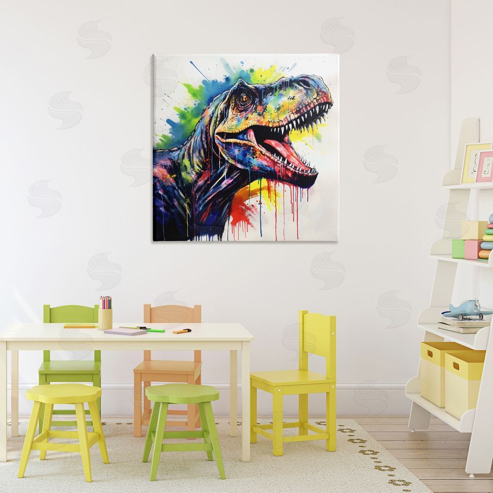 Creative Studio Colorful T-Rex Roaring Stretched Canvas Wall Art in Room