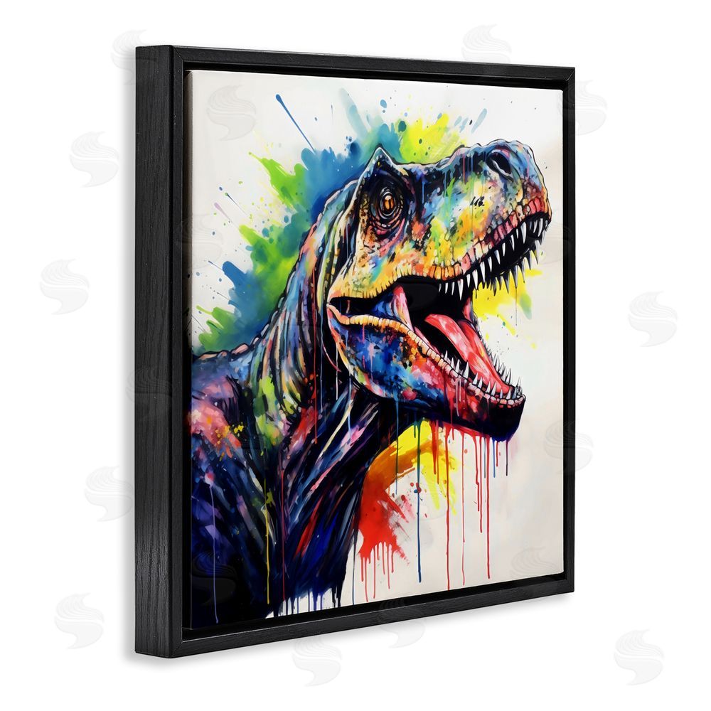 Creative Studio Colorful T-Rex Roaring Black Floating Frame Canvas Wall Art Print