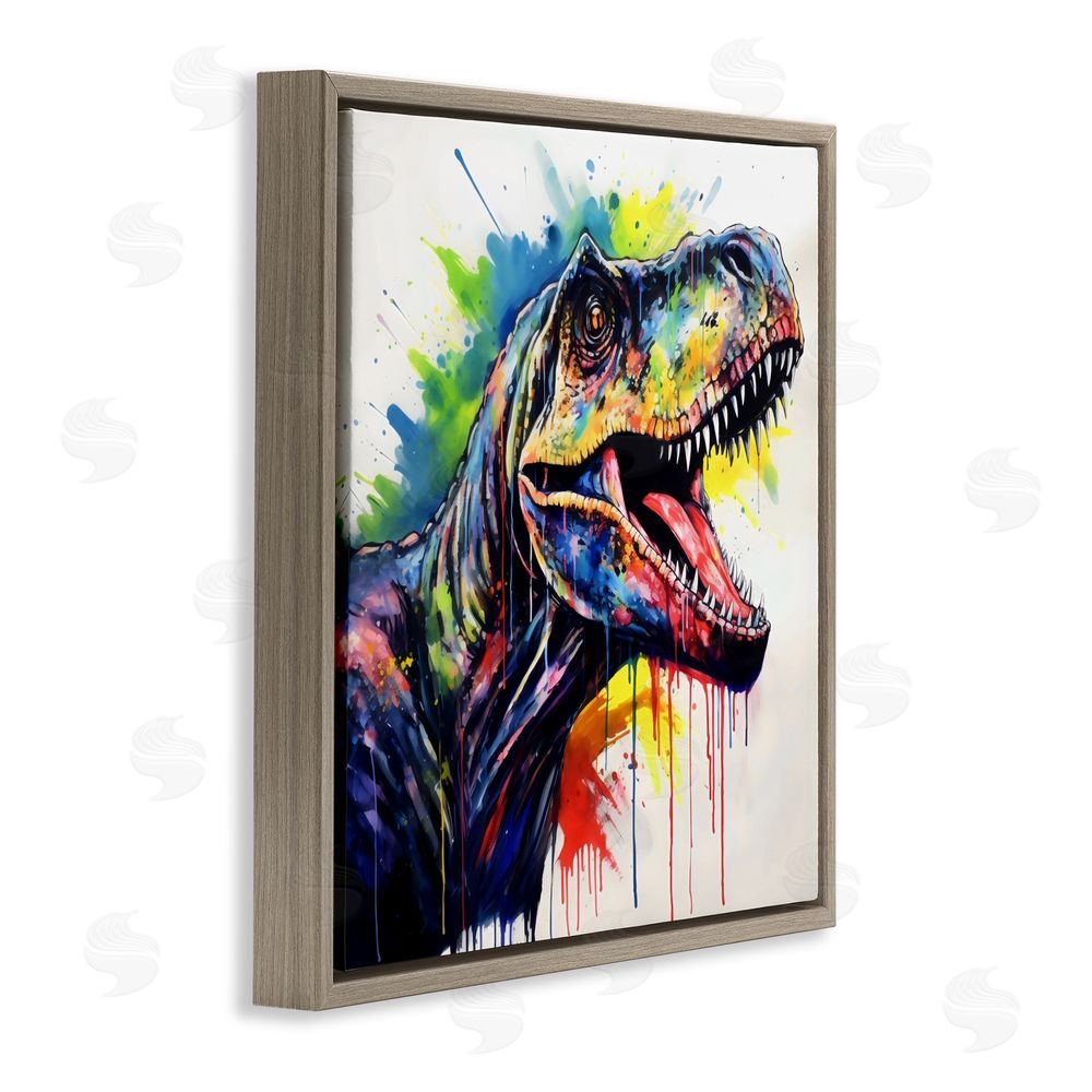 Creative Studio Colorful T-Rex Roaring Brown Floating Frame Canvas Wall Art Print