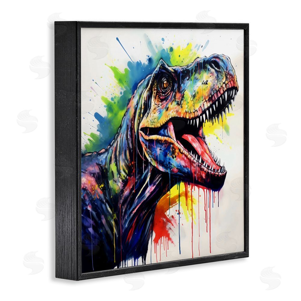 Creative Studio Colorful T-Rex Roaring Black Framed Giclee Wall Art Print