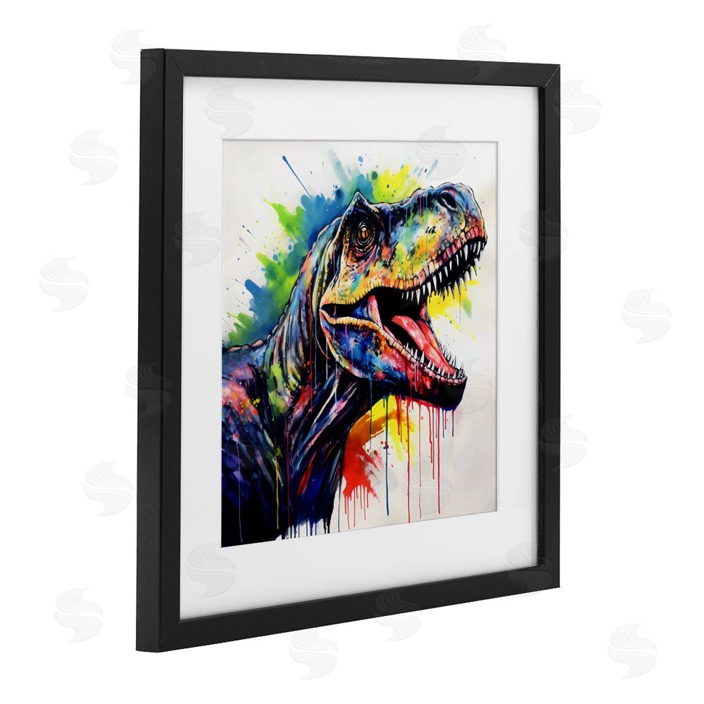 Creative Studio Colorful T-Rex Roaring Black Framed Print Under Glass Wall Art