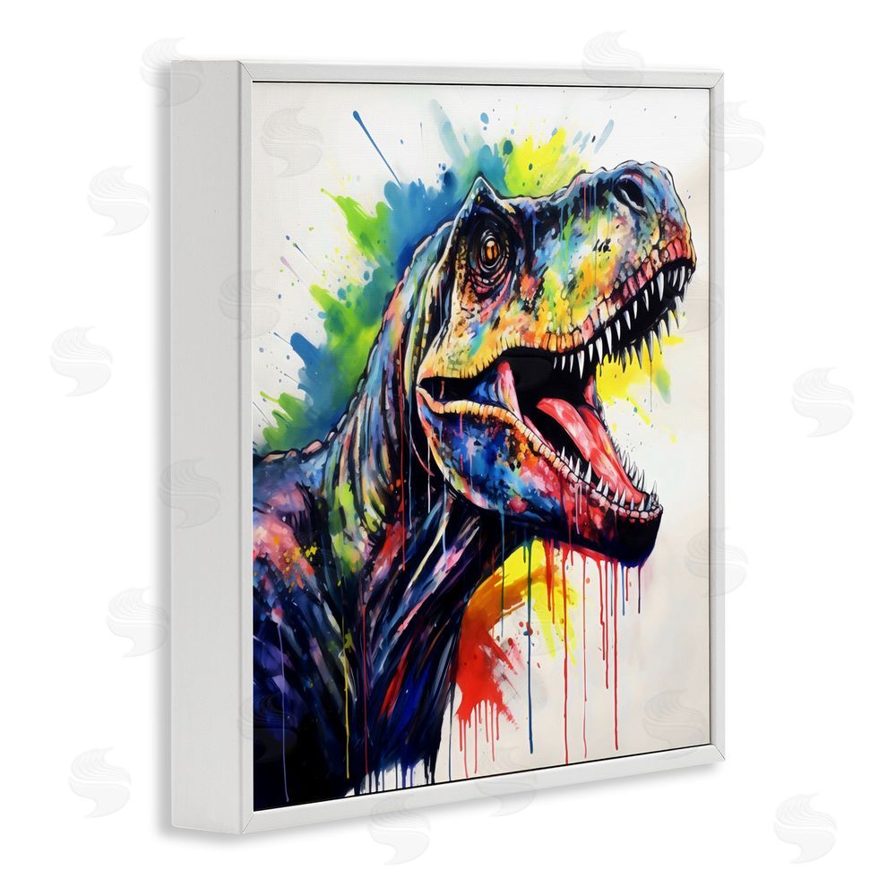 Creative Studio Colorful T-Rex Roaring White Framed Giclee Wall Art Print
