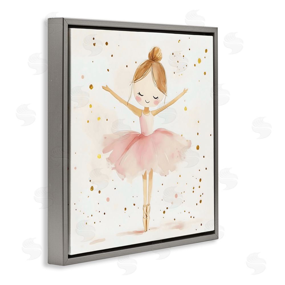 Creative Studio Ballerina On Her Toes Gray Floating Frame Canvas Wall Art Print