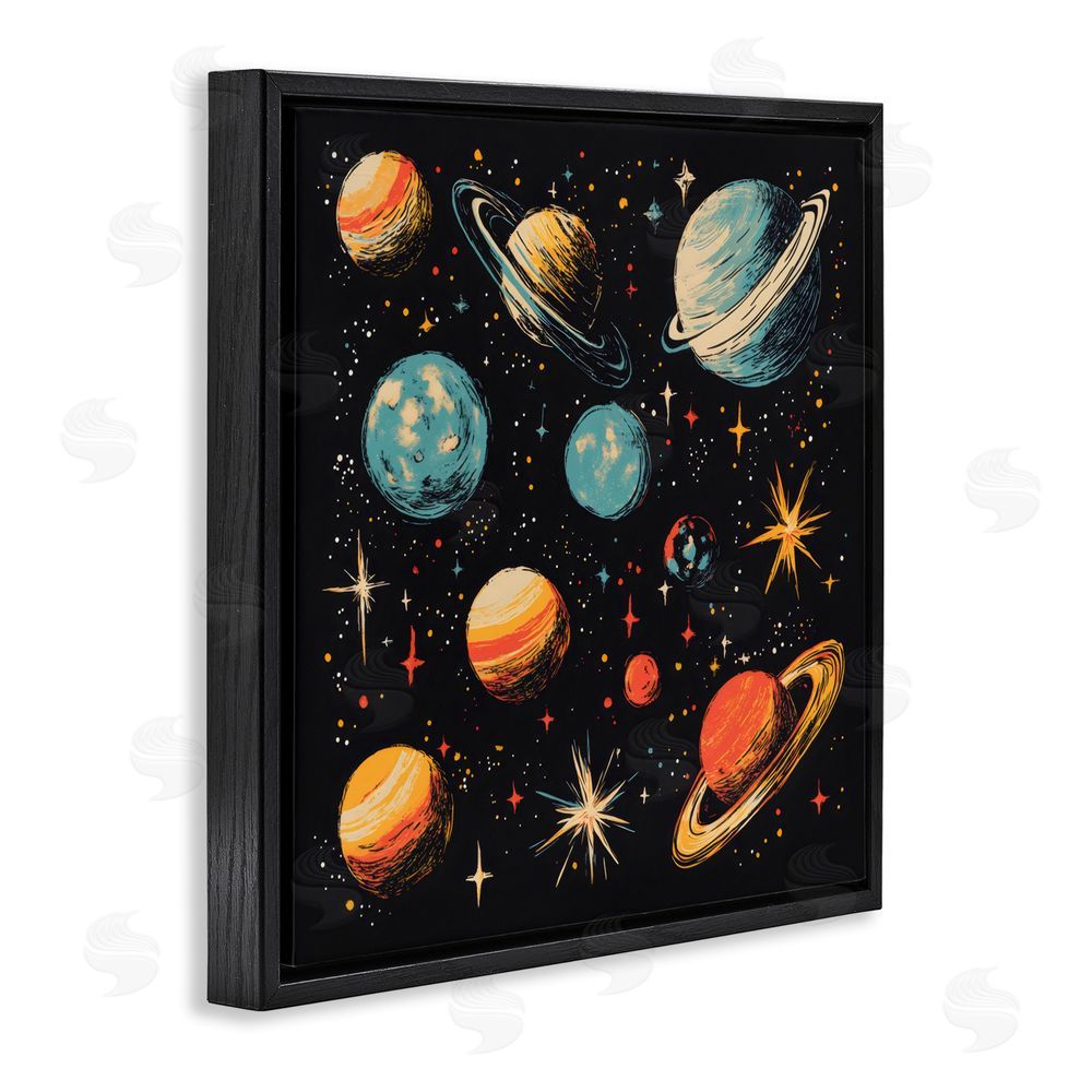 Creative Studio Colorful Retro Planets Black Floating Frame Canvas Wall Art Print