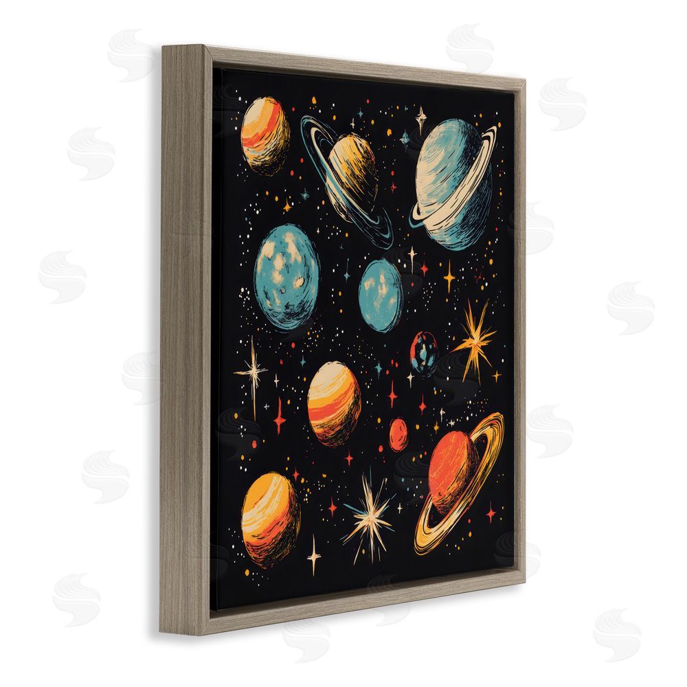 Creative Studio Colorful Retro Planets Brown Floating Frame Canvas Wall Art Print