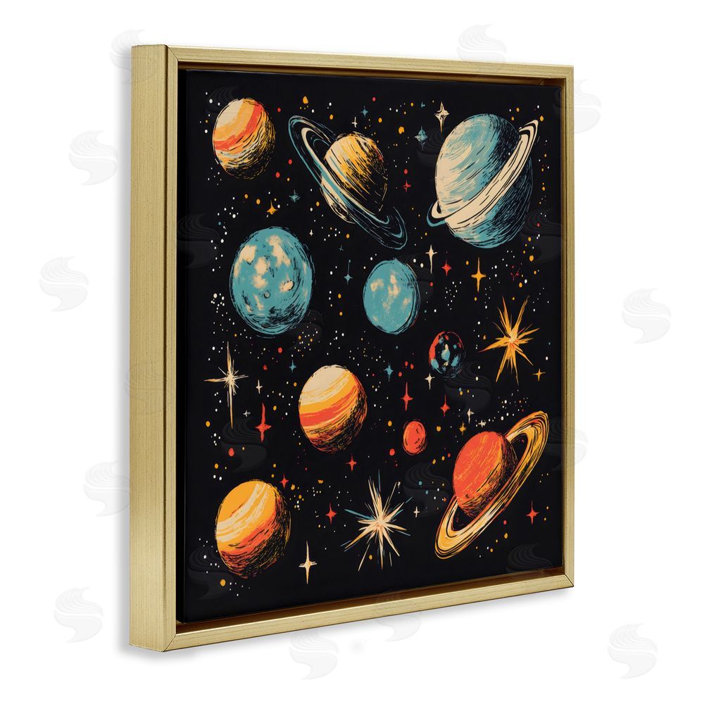 Creative Studio Colorful Retro Planets Gold Floating Frame Canvas Wall Art Print