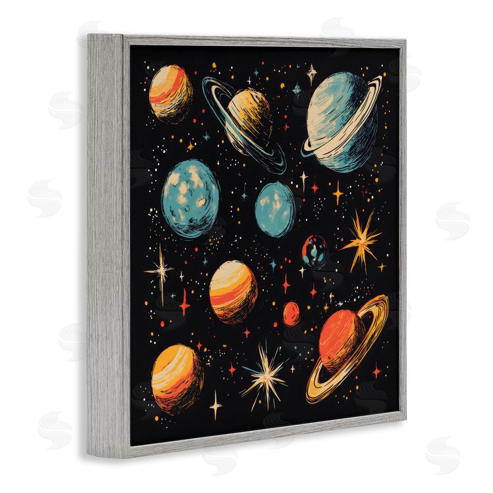 Creative Studio Colorful Retro Planets Gray Framed Giclee Wall Art Print