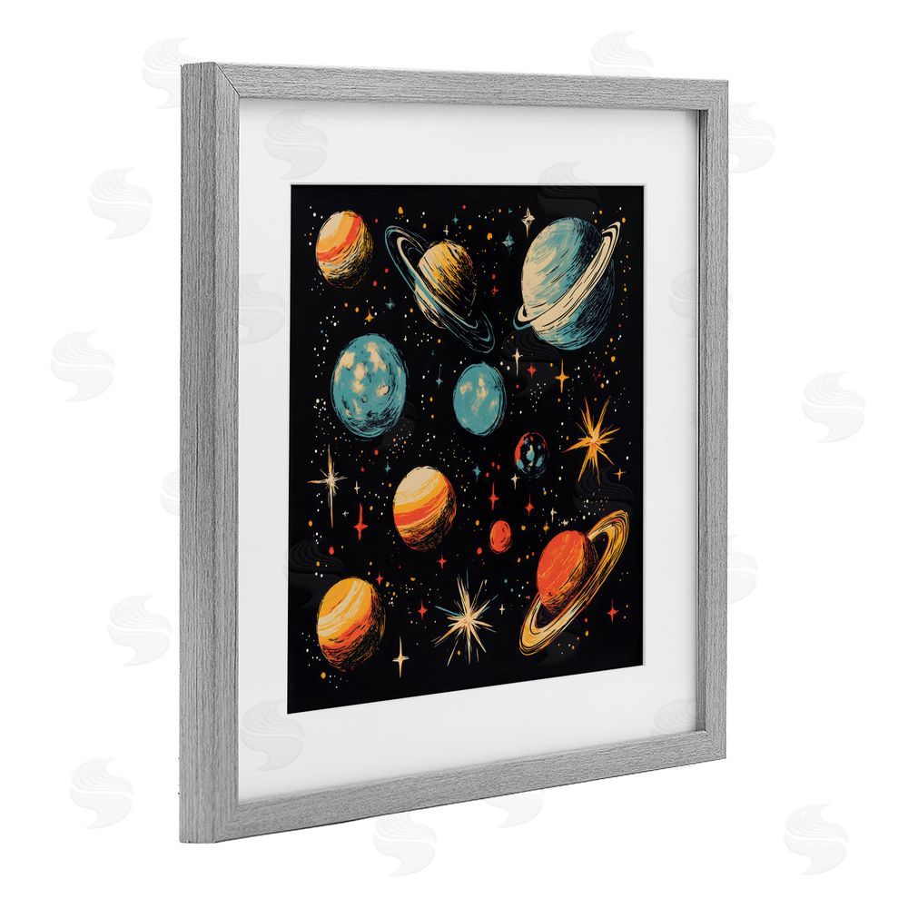 Creative Studio Colorful Retro Planets Gray Framed Print Under Glass Wall Art