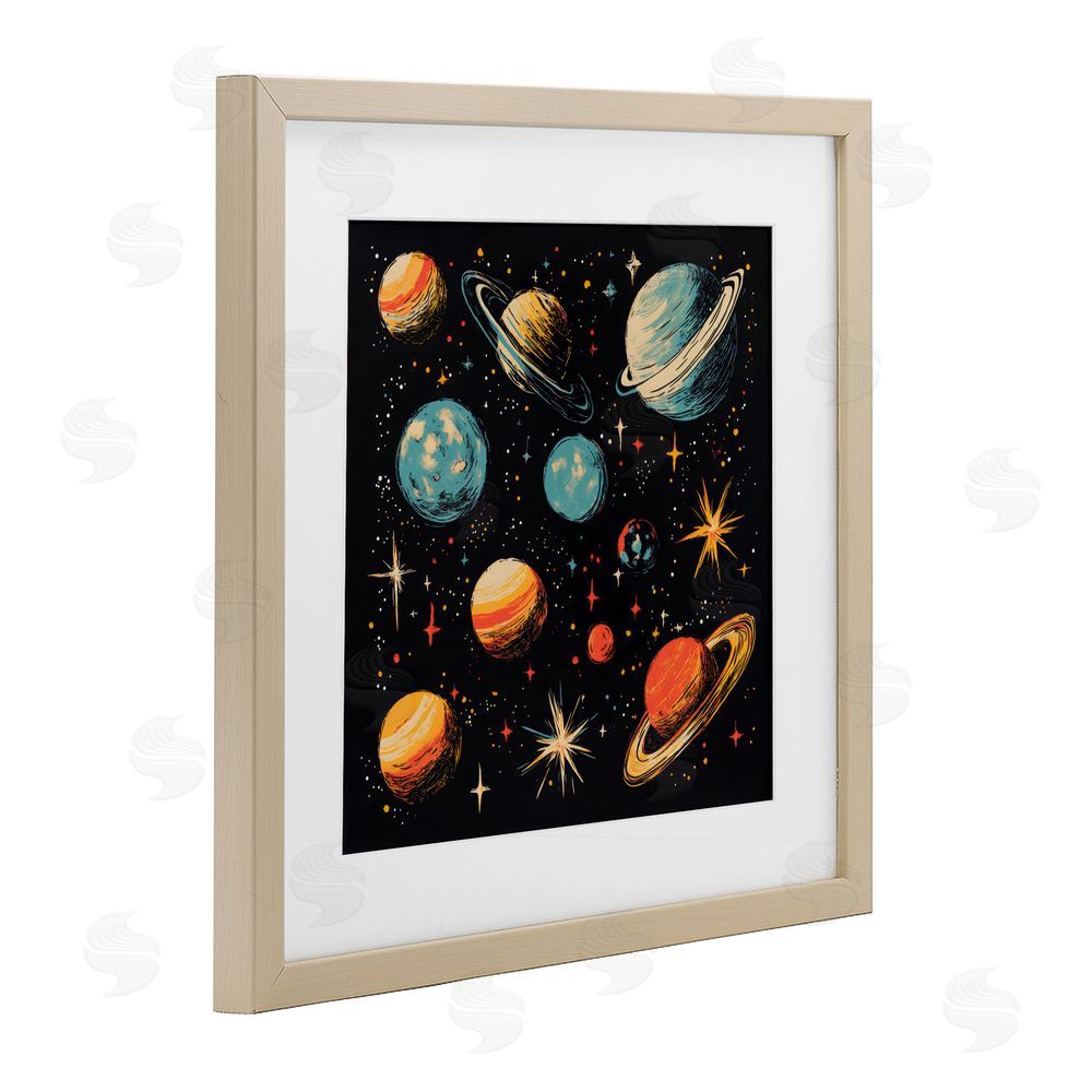 Creative Studio Colorful Retro Planets Birch Framed Print Under Glass Wall Art
