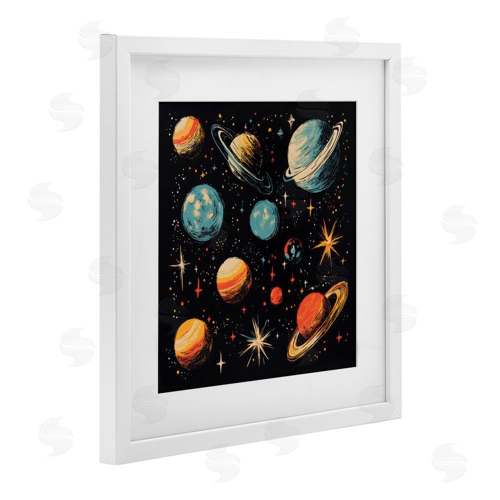 Creative Studio Colorful Retro Planets White Framed Print Under Glass Wall Art