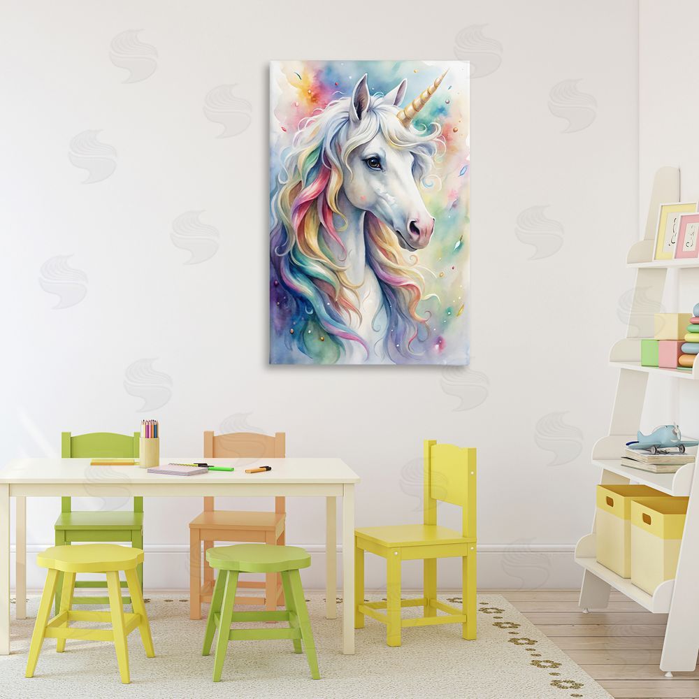 Creative Studio Pastel Colorful Unicorn Stretched Canvas Wall Art Print in Room