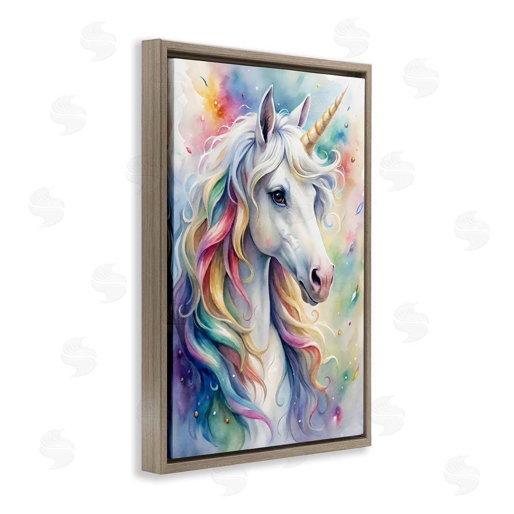 Creative Studio Pastel Colorful Unicorn Brown Floating Frame Canvas Wall Art Print