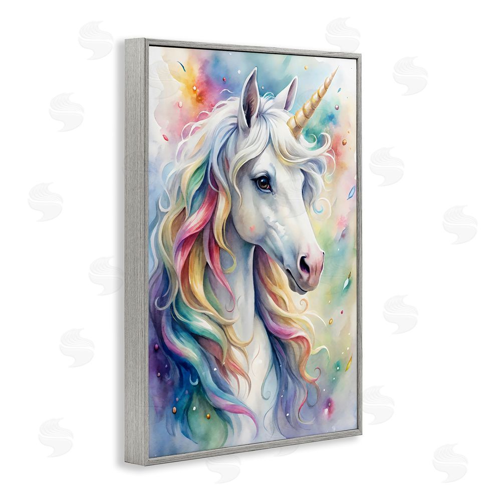 Creative Studio Pastel Colorful Unicorn Gray Framed Giclee Wall Art Print