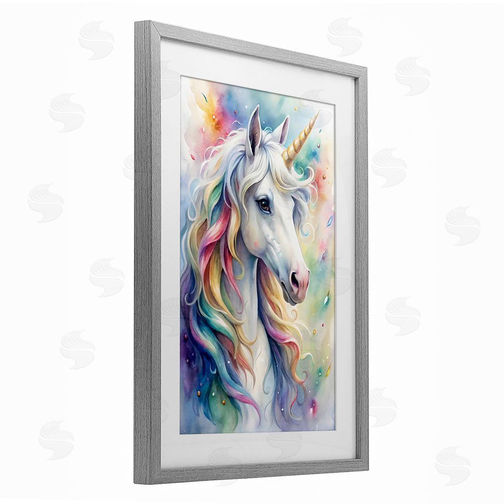 Creative Studio Pastel Colorful Unicorn Gray Framed Print Under Glass Wall Art