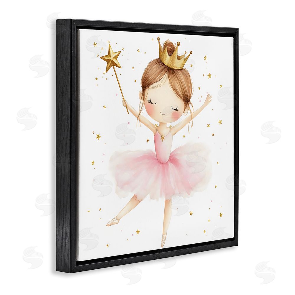 Creative Studio Cute Ballerina with Crown Black Floating Frame Wall Art Print