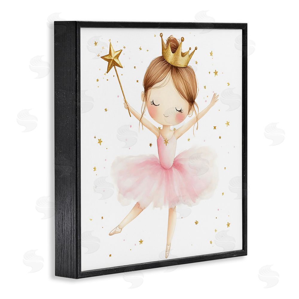 Creative Studio Cute Ballerina with Crown Black Framed Giclee Wall Art Print