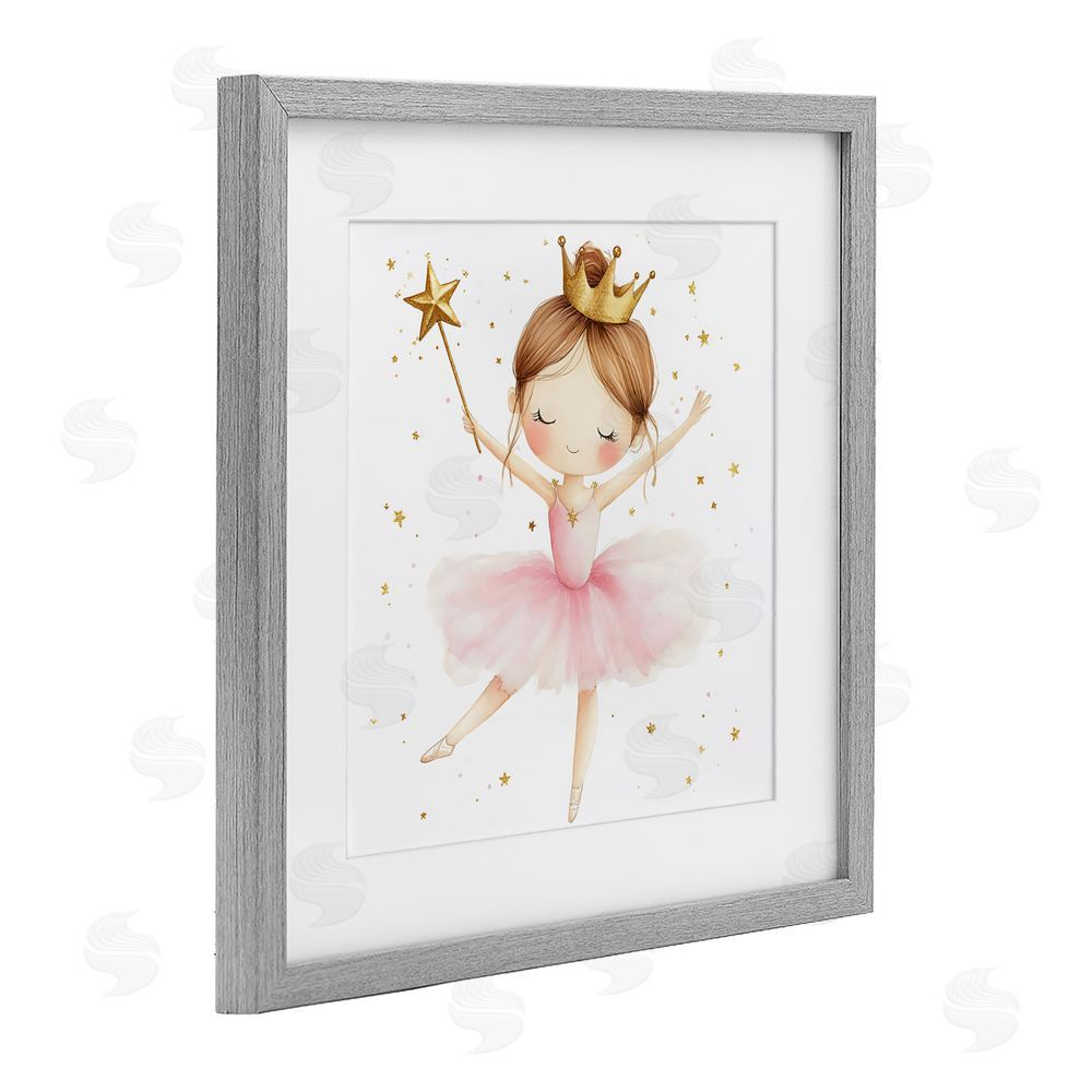 Creative Studio Cute Ballerina with Crown Gray Framed Print Under Glass Wall Art